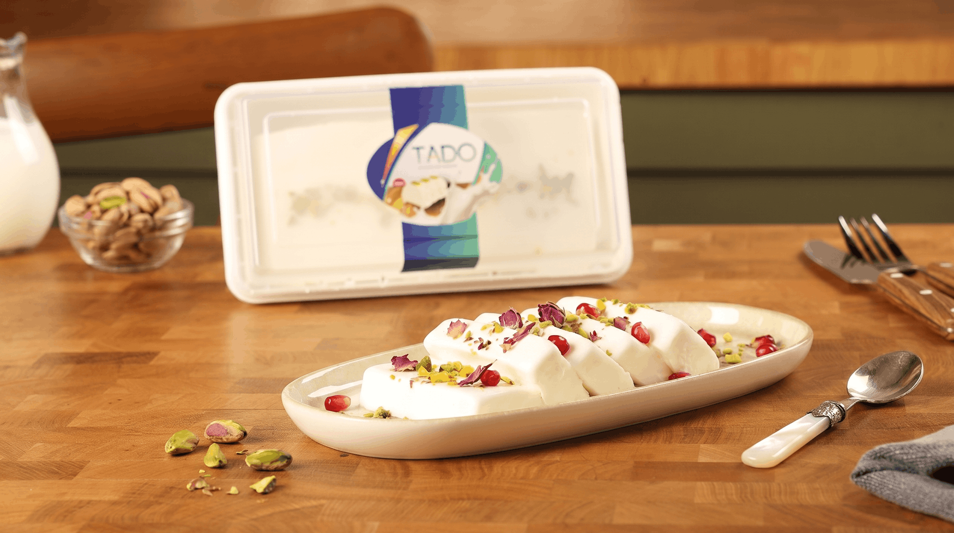 TADO Eis nach Maras-Art serviert auf Teller mit Pistazien — authentisches Marasch-Eis