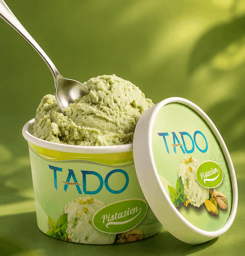 TADO Pistazien Eis Nahaufnahme — echte Pistazien, echtes Marasch-Eis